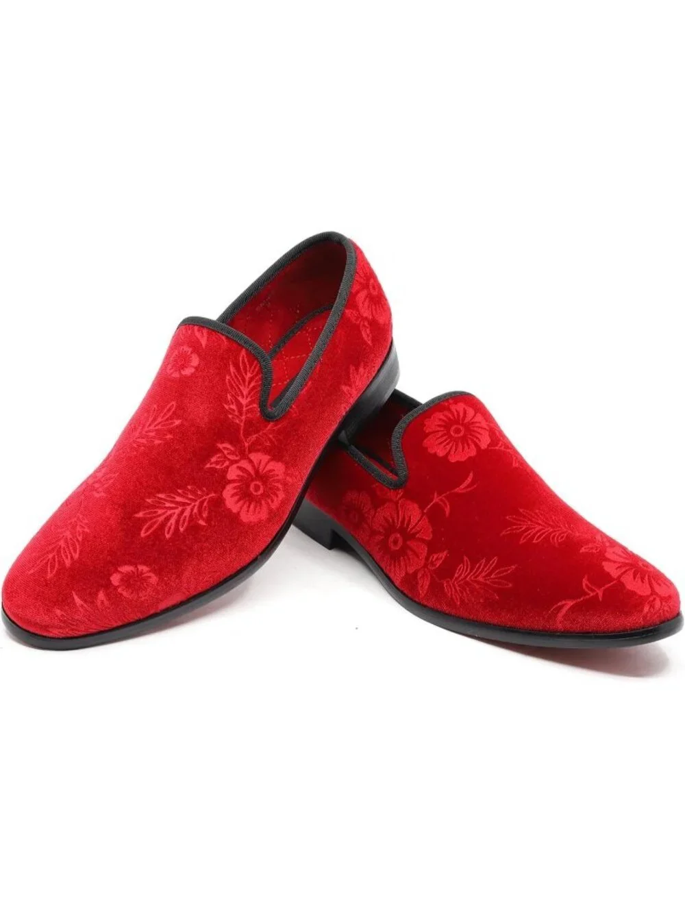 Metrocharm Men's Red Floral Loafers Penny Slip On Tuxedo Fashion Shoes